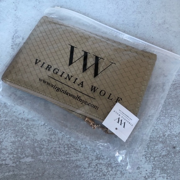 Virginia Wolf NYC Mimi Woven Metallic Gold Faux Leather Clutch Pouch - Picture 9 of 10